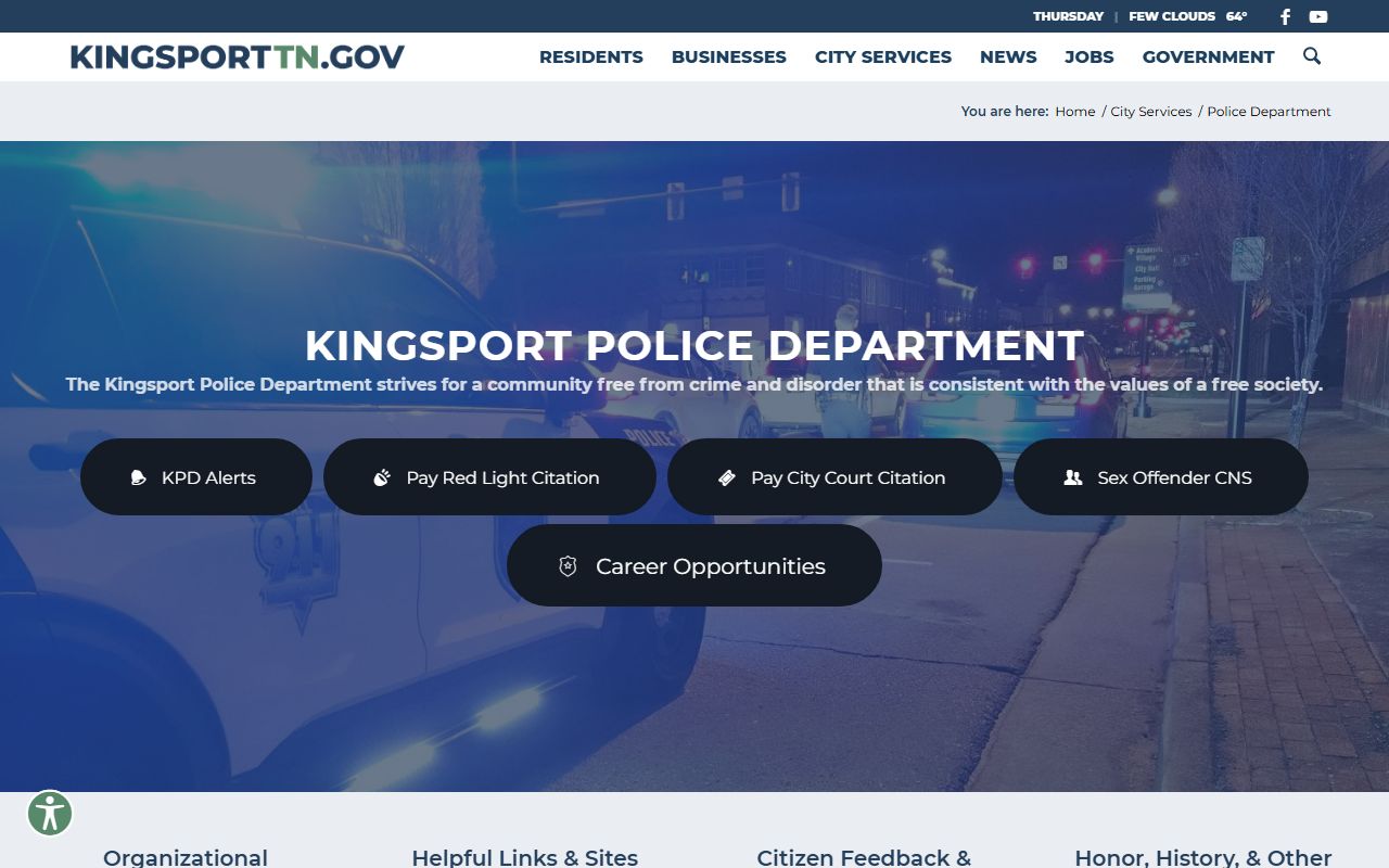 Kingsport Police Department website for booking reports and arrest information
