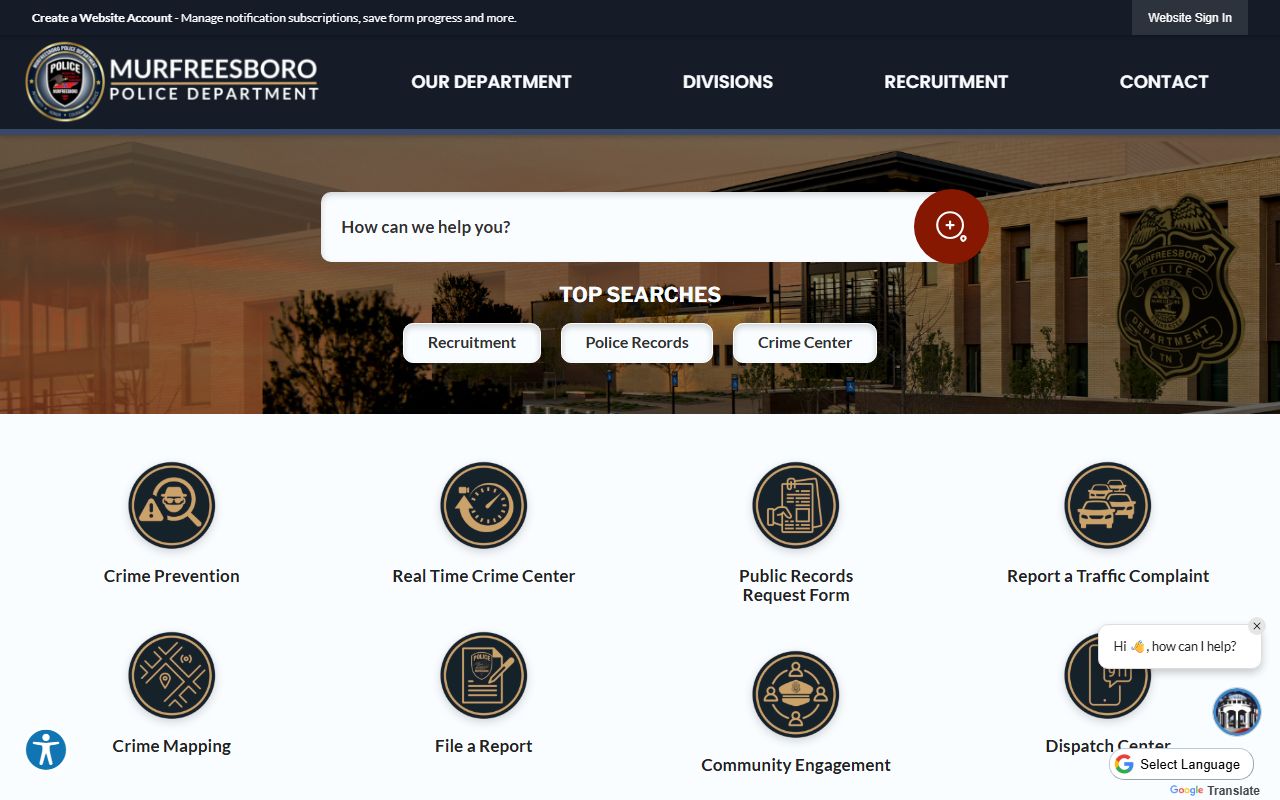 Murfreesboro Police Department website for Murfreesboro booking reports