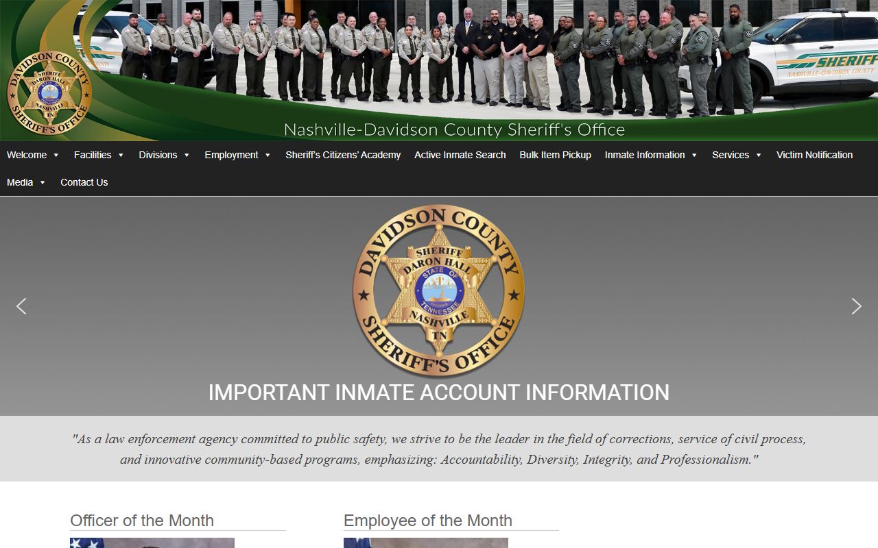 Nashville Davidson County Sheriff's Office website for booking reports