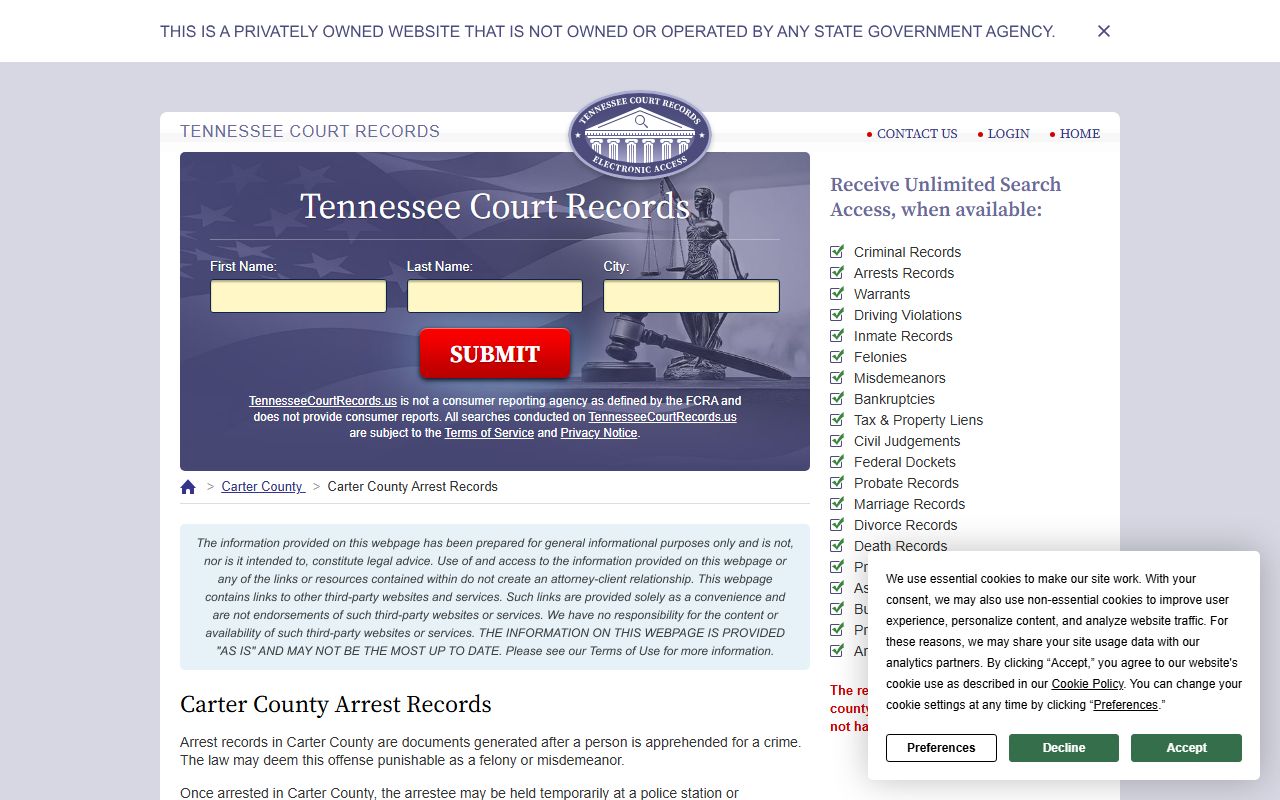 Carter County detention center records and booking reports