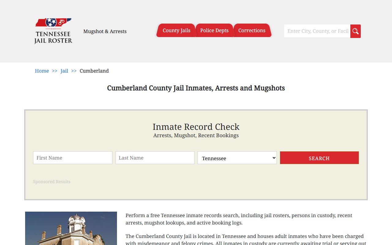 Cumberland County Tennessee jail roster resource for booking reports