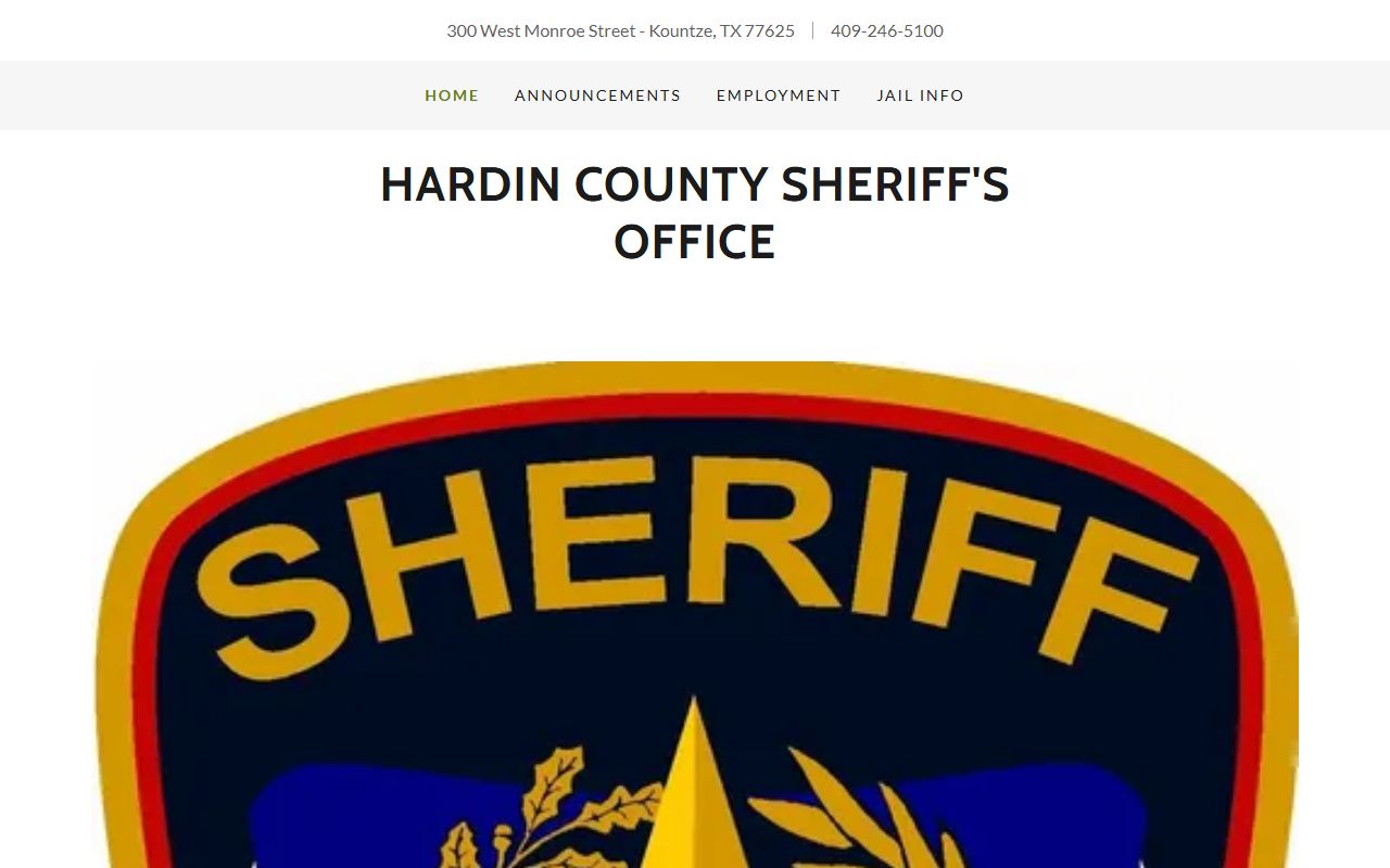 Hardin County Sheriff's Office website for booking reports