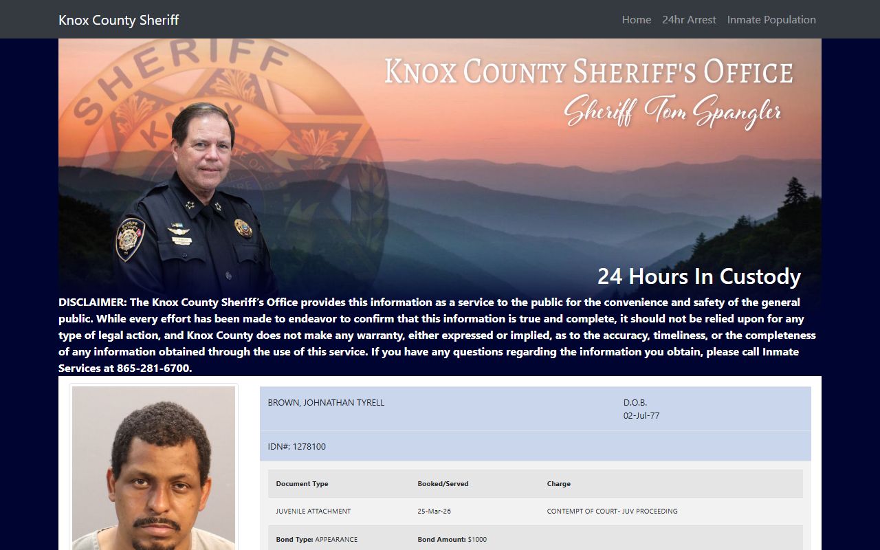 Knox County Sheriff 24-hour arrest listing for booking reports