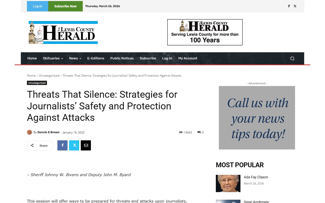 Lewis County Sheriff's Office website for booking reports