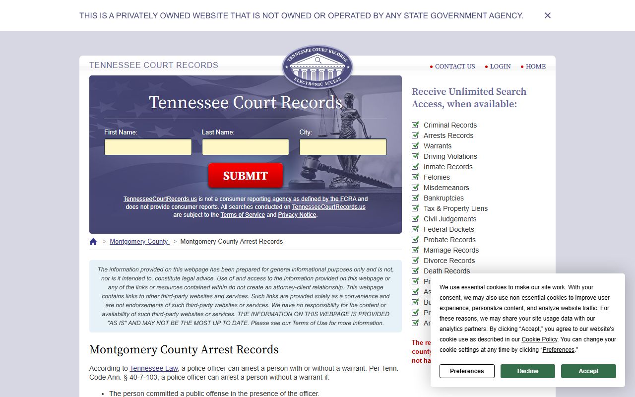Montgomery County arrest records guide for booking reports