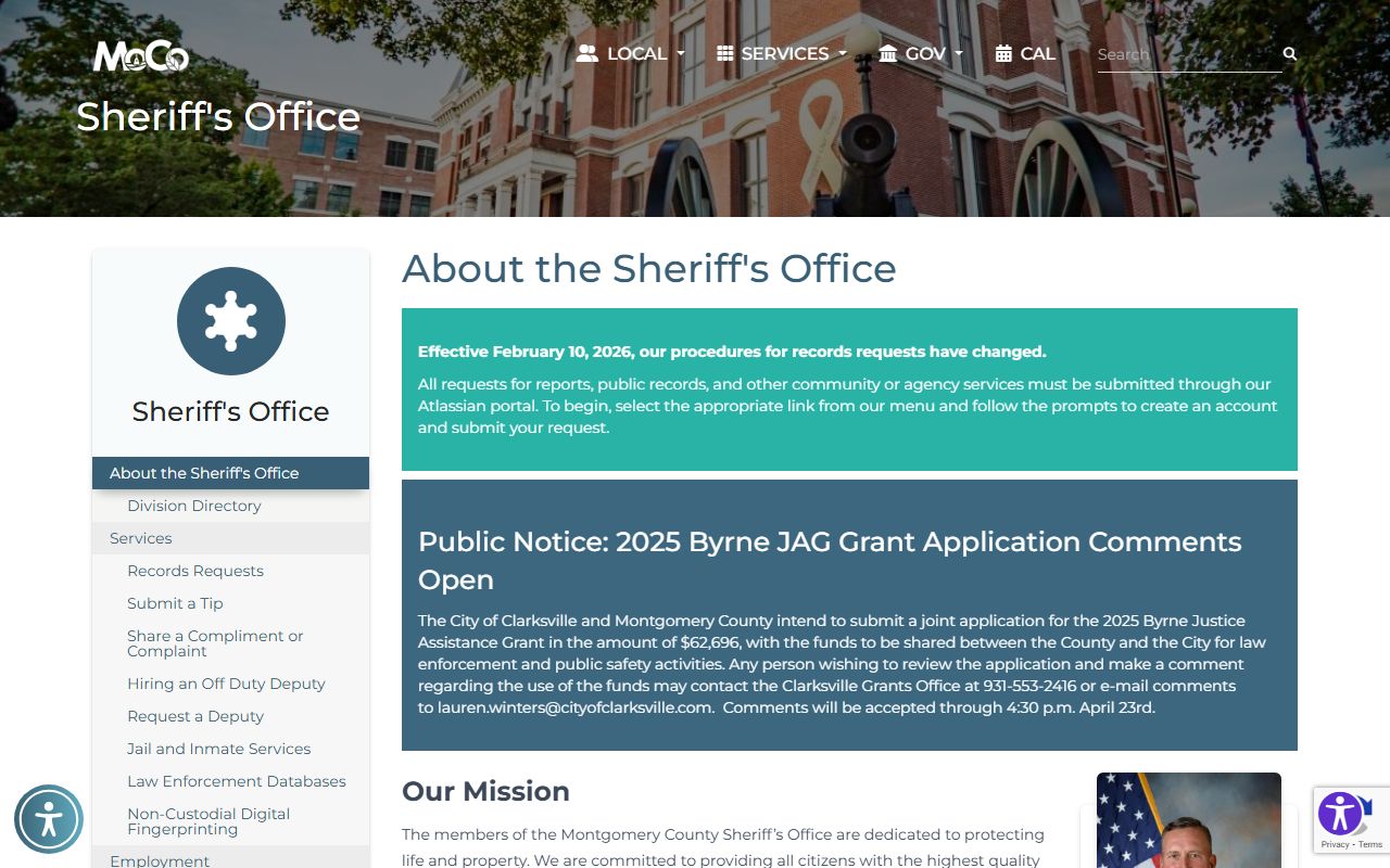 Montgomery County Sheriff's Office website for booking reports
