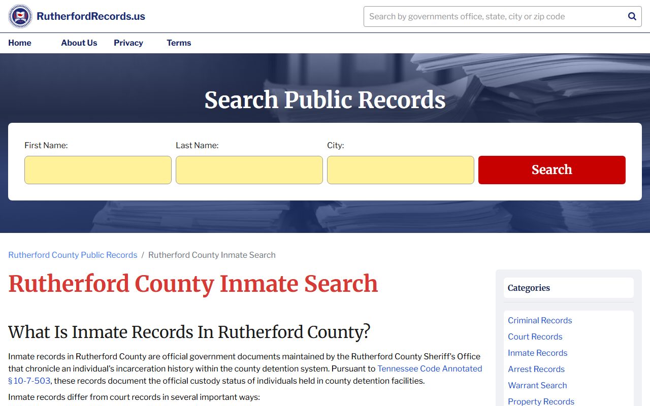 Rutherford County Adult Detention Center inmate search for booking reports