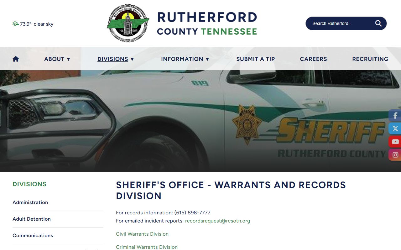 Rutherford County Sheriff's Office website for booking reports