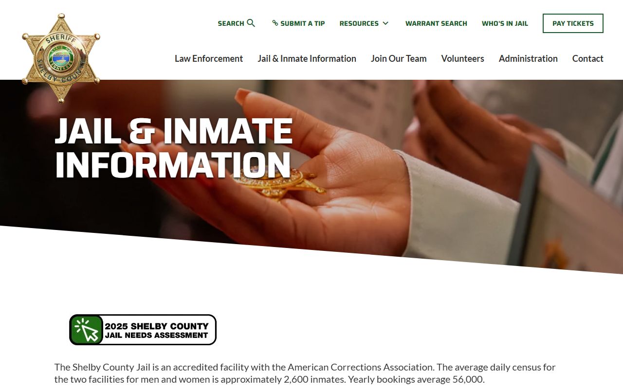 Shelby County Inmate Lookup Tool for booking reports