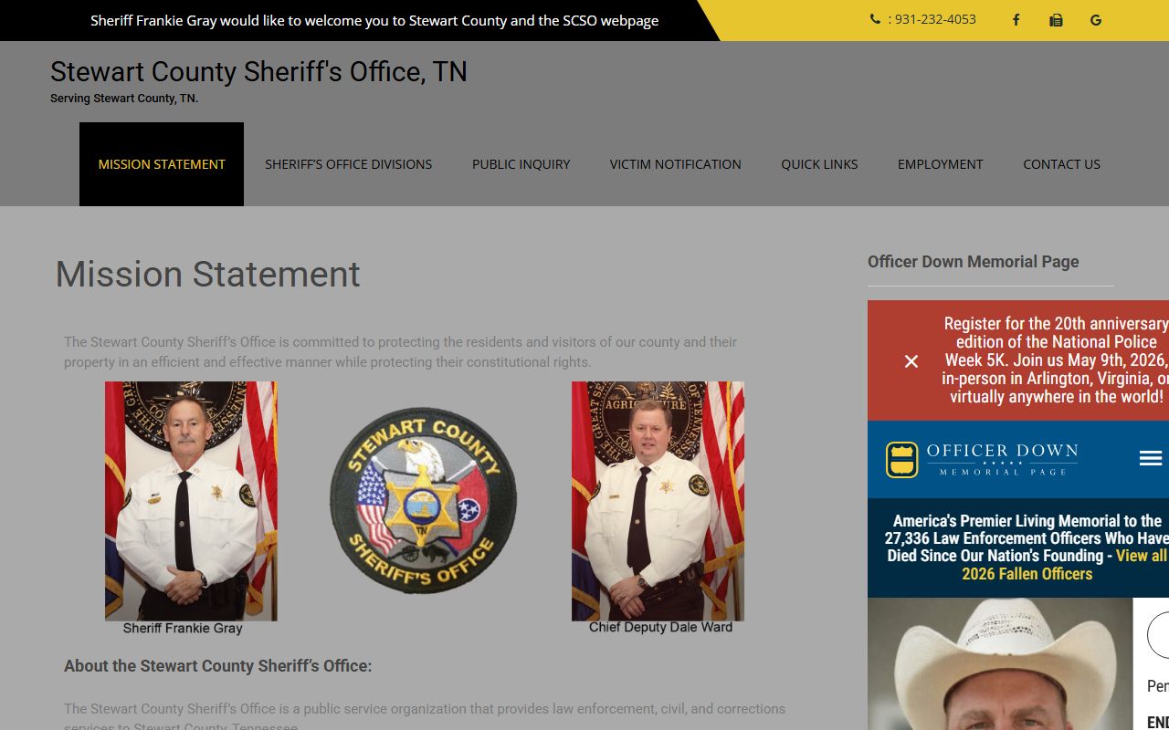 Stewart County Sheriff's Office website for booking reports