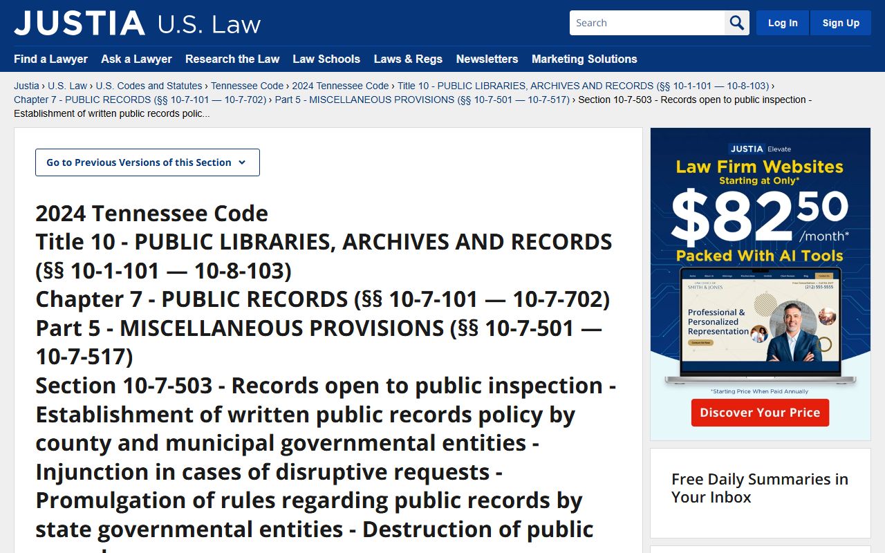 Tennessee Code Annotated public records statutes for booking reports