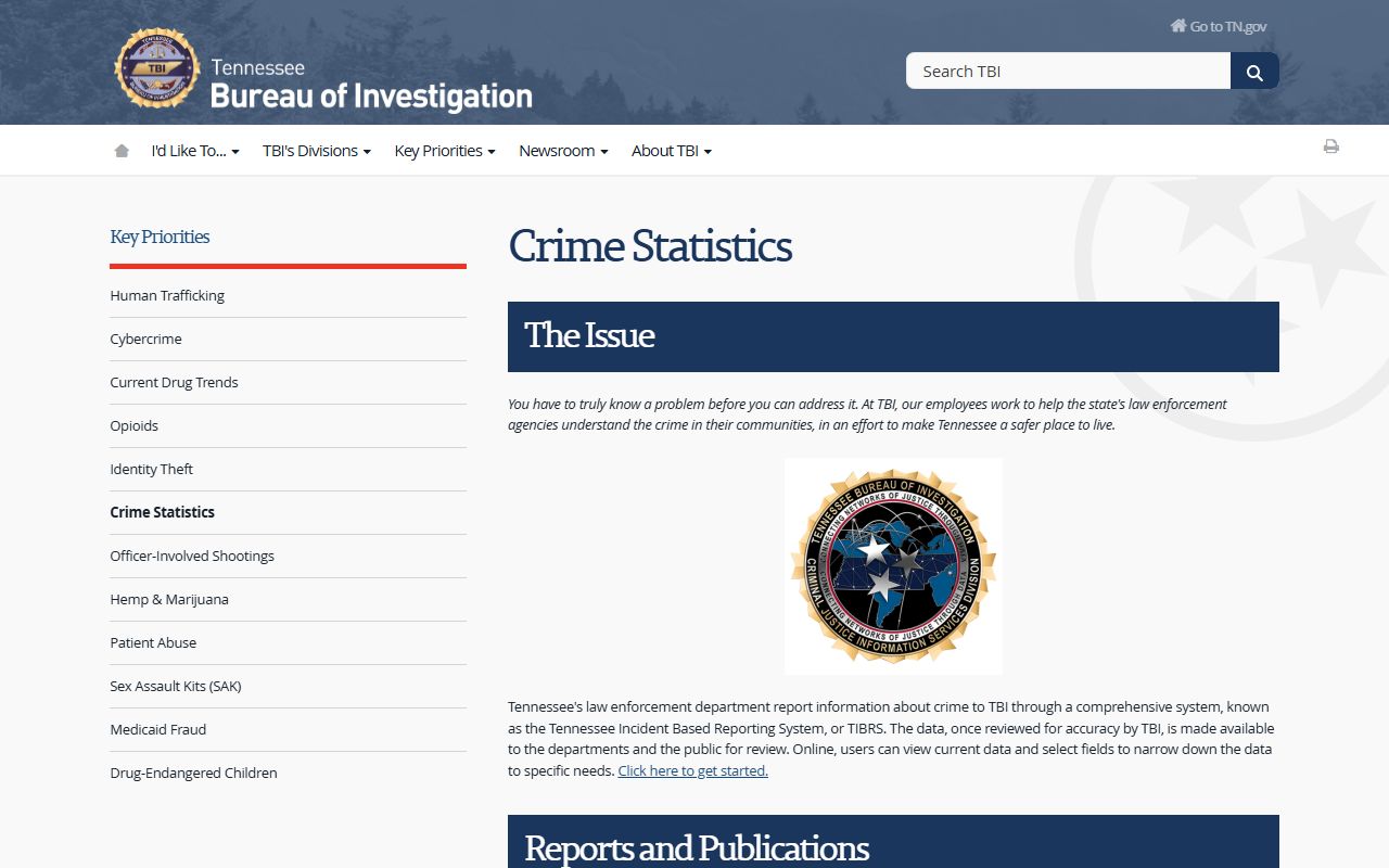Tennessee crime statistics related to booking reports