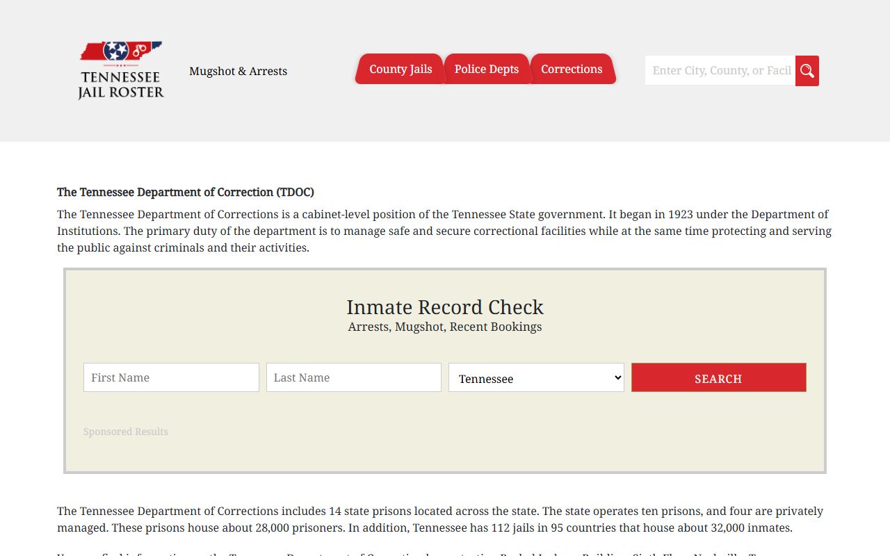 Tennessee statewide jail roster for DeKalb County booking reports