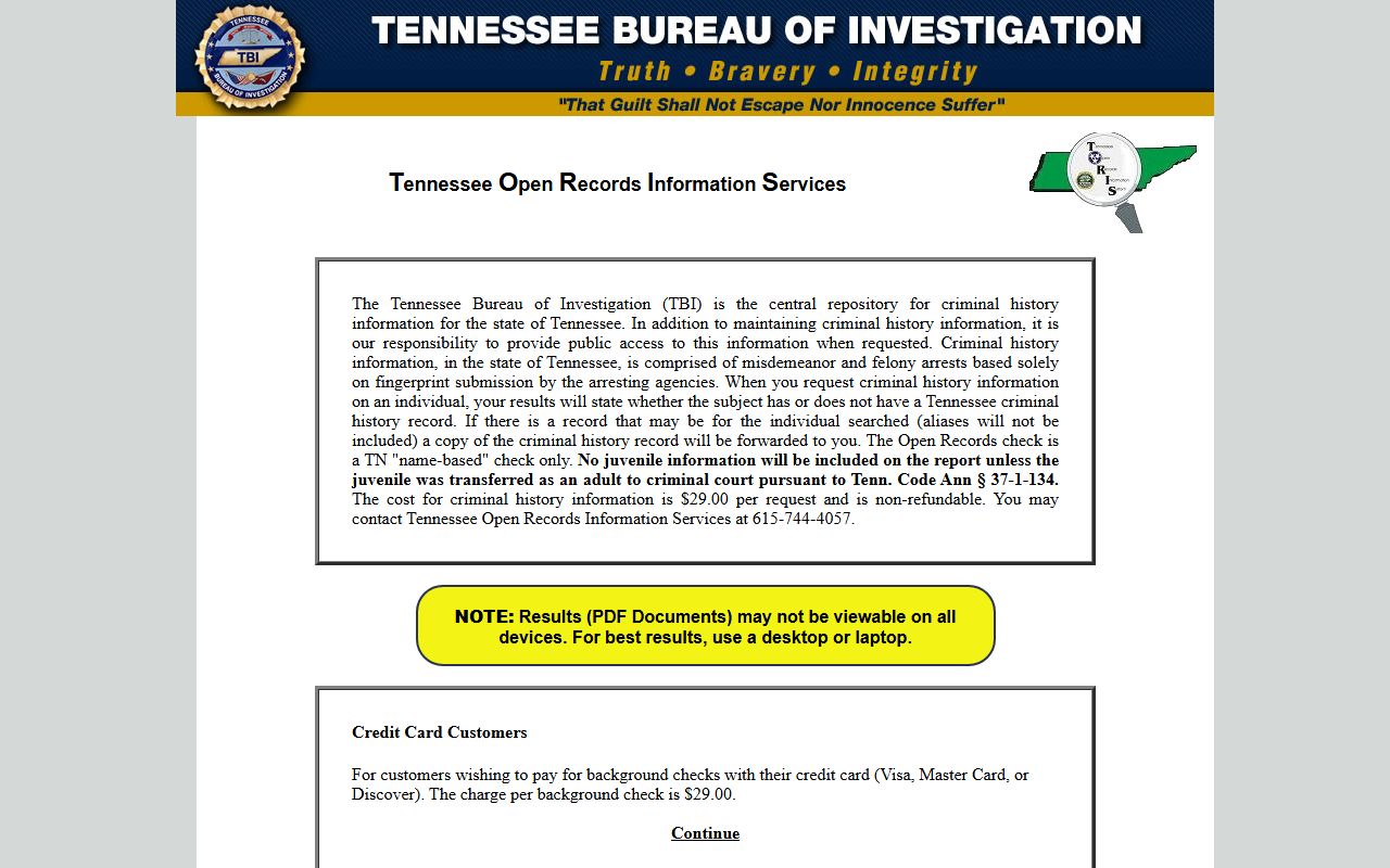 Tennessee TORIS booking reports search portal
